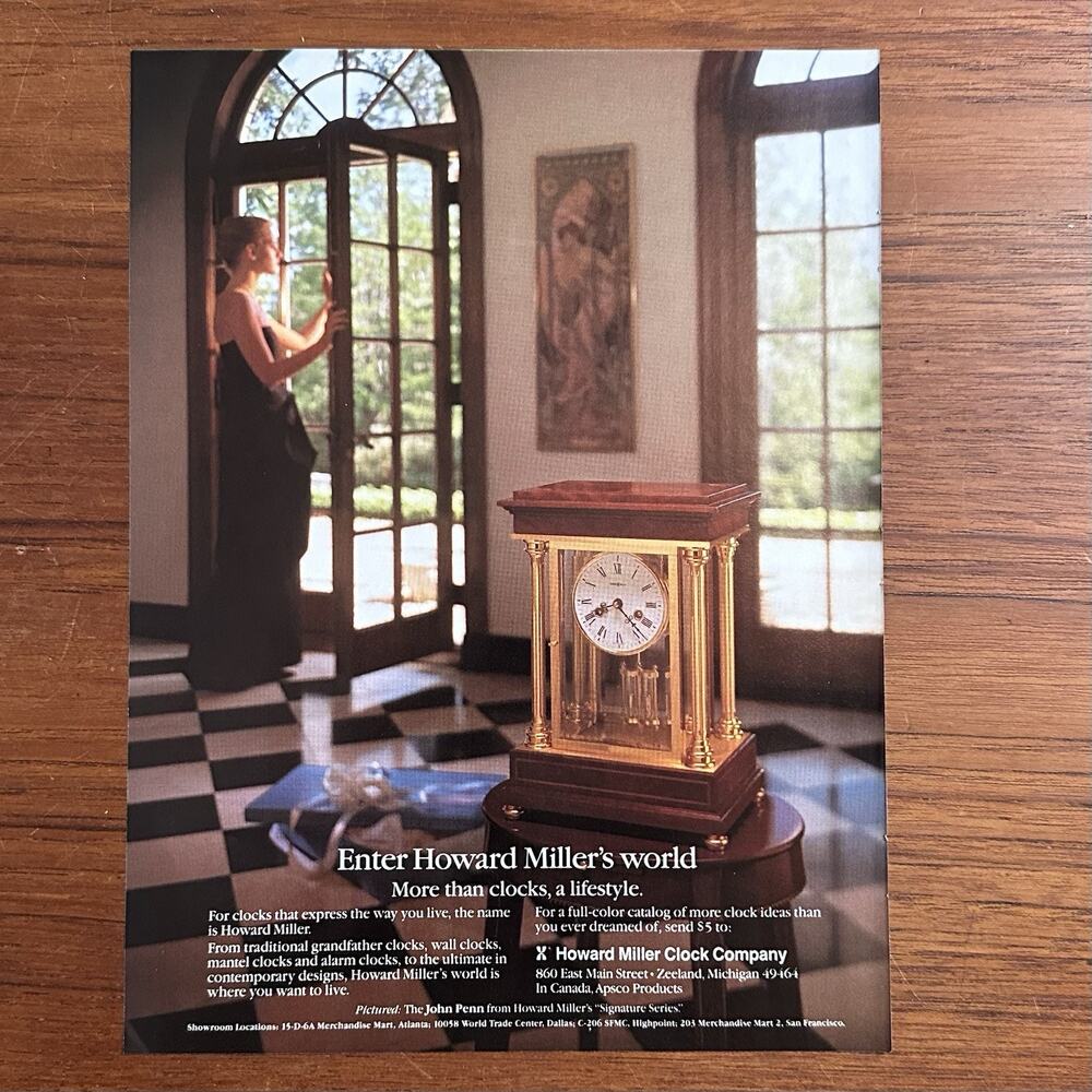 1986 Print Ad Howard Miller Clocks Michigan New Yorker Mag
